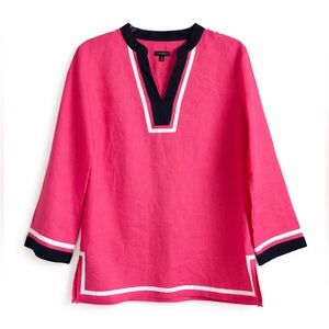 NEW Size M Talbots Pink Linen Tunic with White&Black Trim